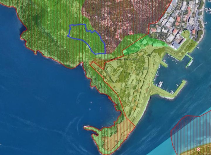 In verde l’area del Parco Naturale Regionale di Porto Venere, in rosso il SIC (ora anche Zona Speciale di Conservazione), in blu l’area oggetto di vendita