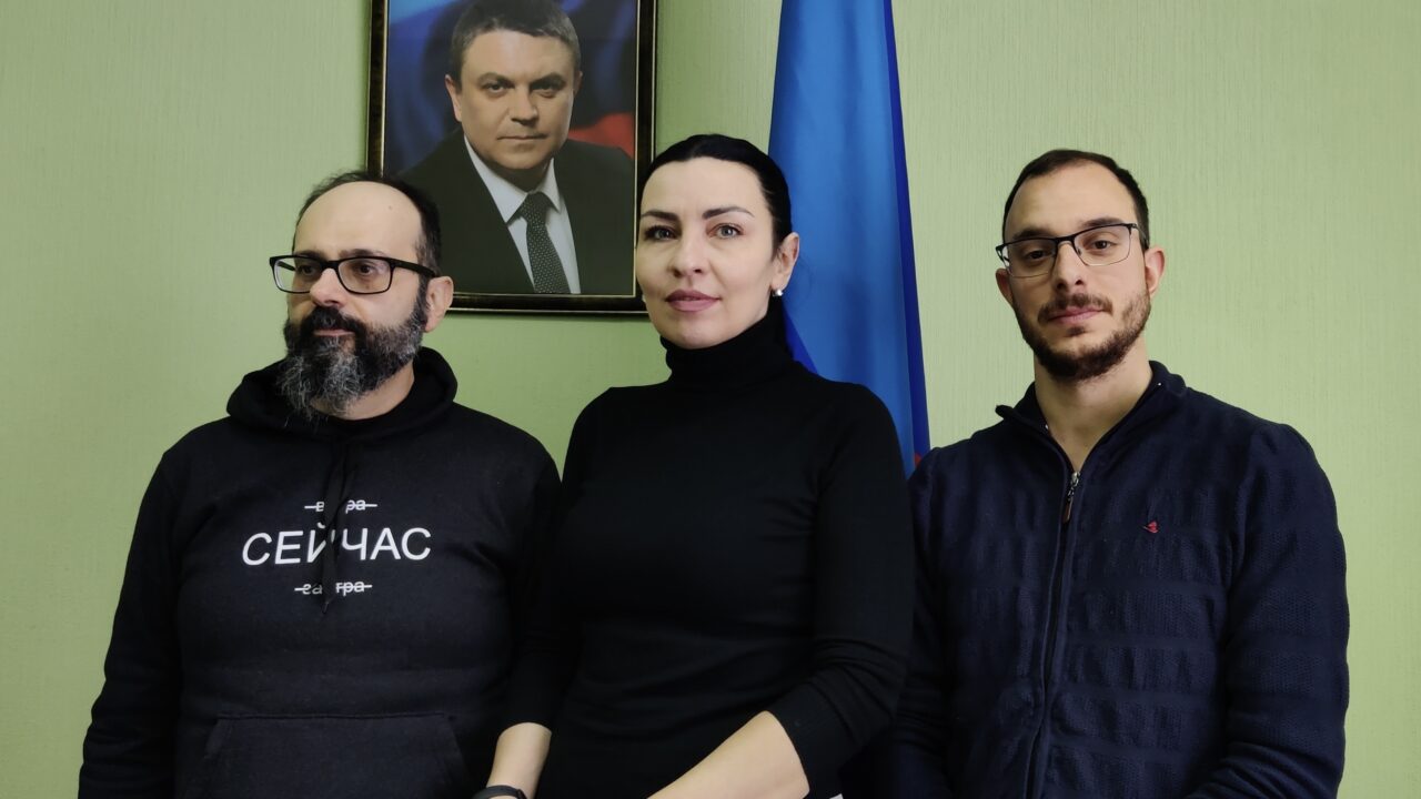 Da sinistra, Vincenzo Lorusso, Viktoria Serdiukova, dirigente dell’ufficio per i diritti umani della LNR e Andrea Lucidi